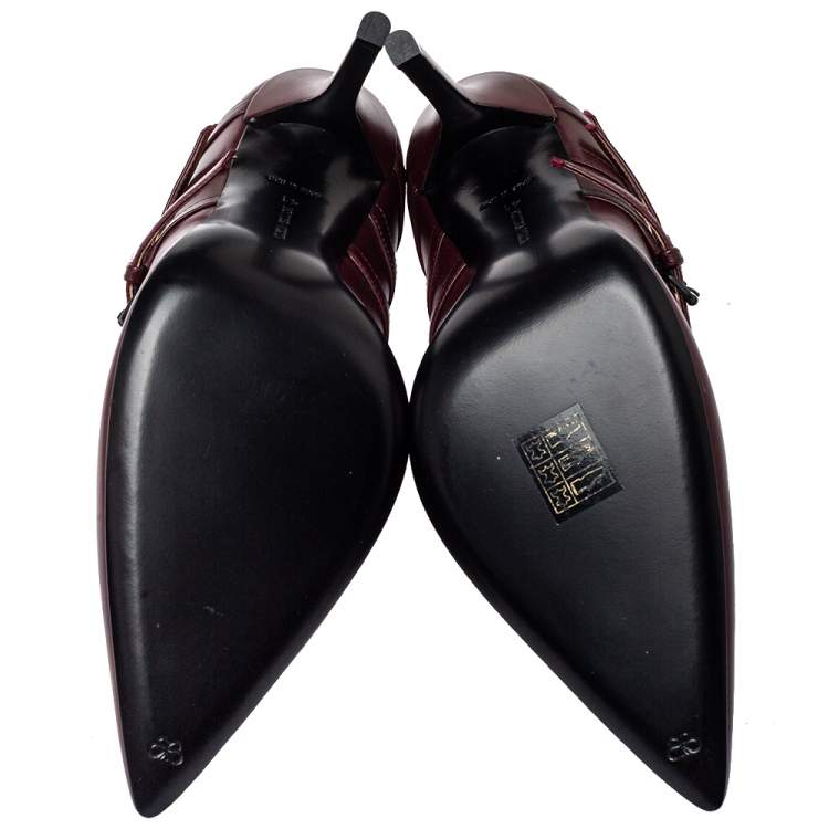 Pre Owned Bottega Veneta Burgundy Leather Strappy Mary Jane Pumps Size 41