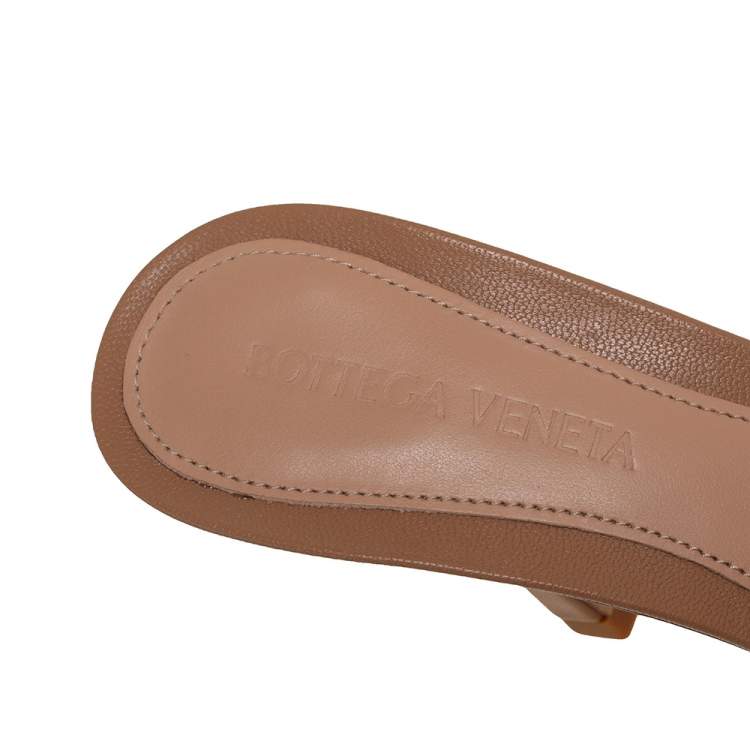 Pre Owned Bottega Veneta Tan Leather Square Toe Stretch Sandals Size 37