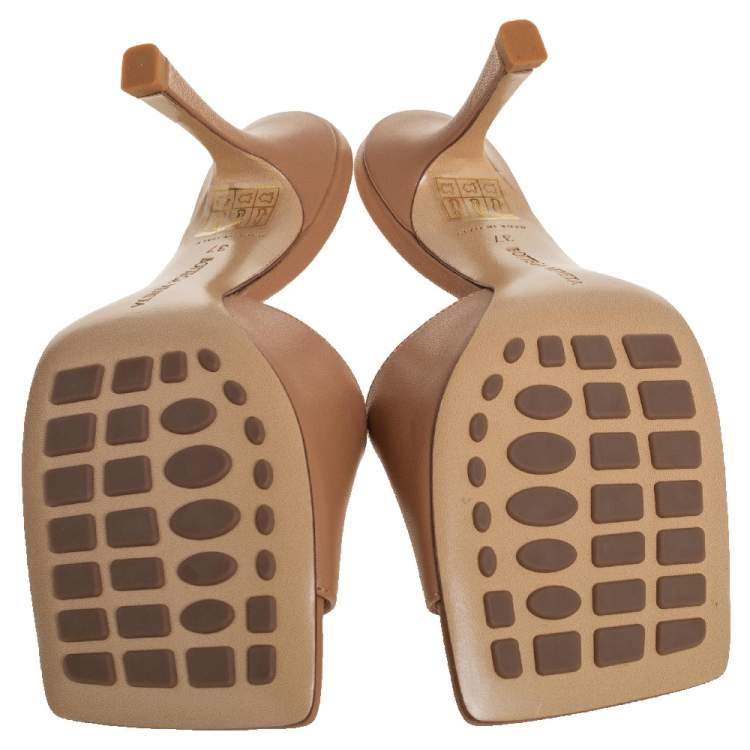 Pre Owned Bottega Veneta Tan Leather Square Toe Stretch Sandals Size 37