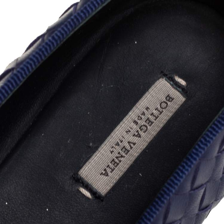 Pre Owned Bottega Veneta Blue Intrecciato Leather Smoking Slippers Size 39 