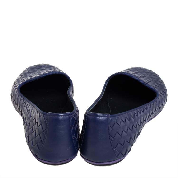 Pre Owned Bottega Veneta Blue Intrecciato Leather Smoking Slippers Size 39 