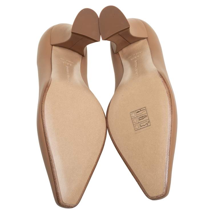 Pre Owned Bottega Veneta Beige Leather Block Heel Pumps Size 38.5
