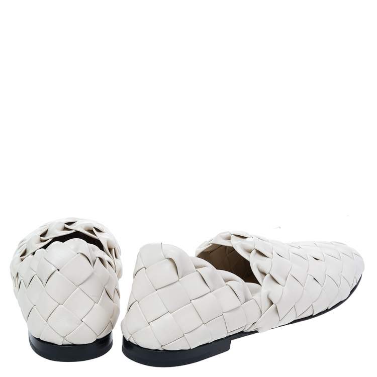 Pre Owned Bottega Veneta Cream Intrecciato Leather Smoking Slippers Size 37.5