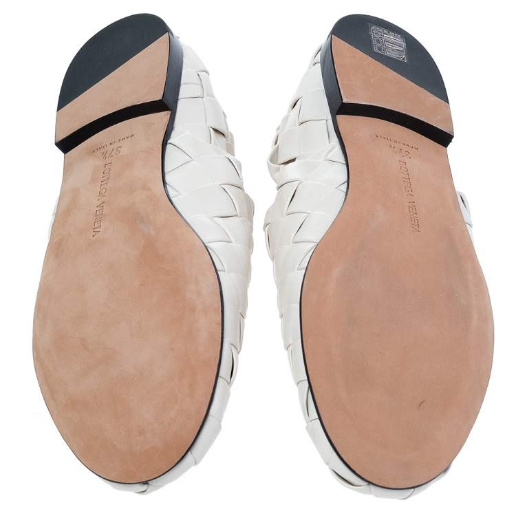 Pre Owned Bottega Veneta Cream Intrecciato Leather Smoking Slippers Size 37.5