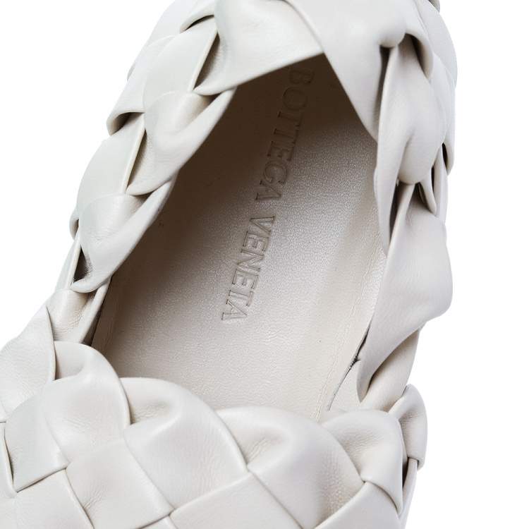 Pre Owned Bottega Veneta Cream Intrecciato Leather Smoking Slippers Size 37.5