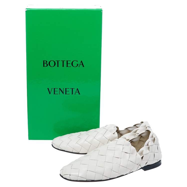 Pre Owned Bottega Veneta Cream Intrecciato Leather Smoking Slippers Size 37.5