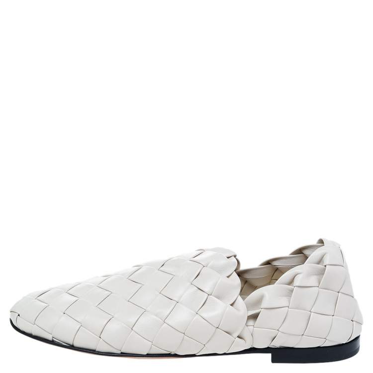 Pre Owned Bottega Veneta Cream Intrecciato Leather Smoking Slippers Size 37.5