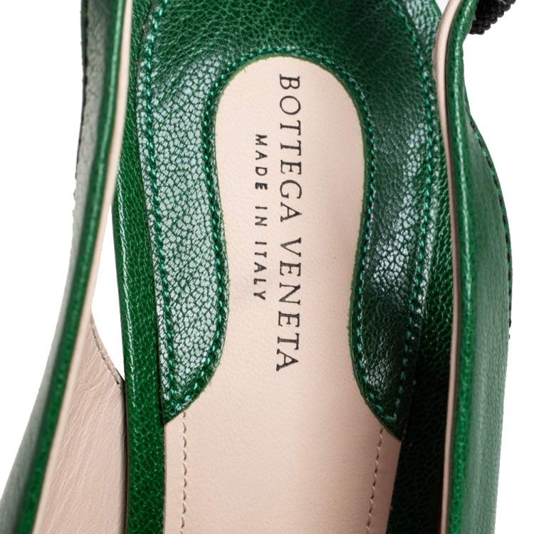 Pre Owned Bottega Veneta Green Intrecciato Slingback Wedge Pumps Size 41