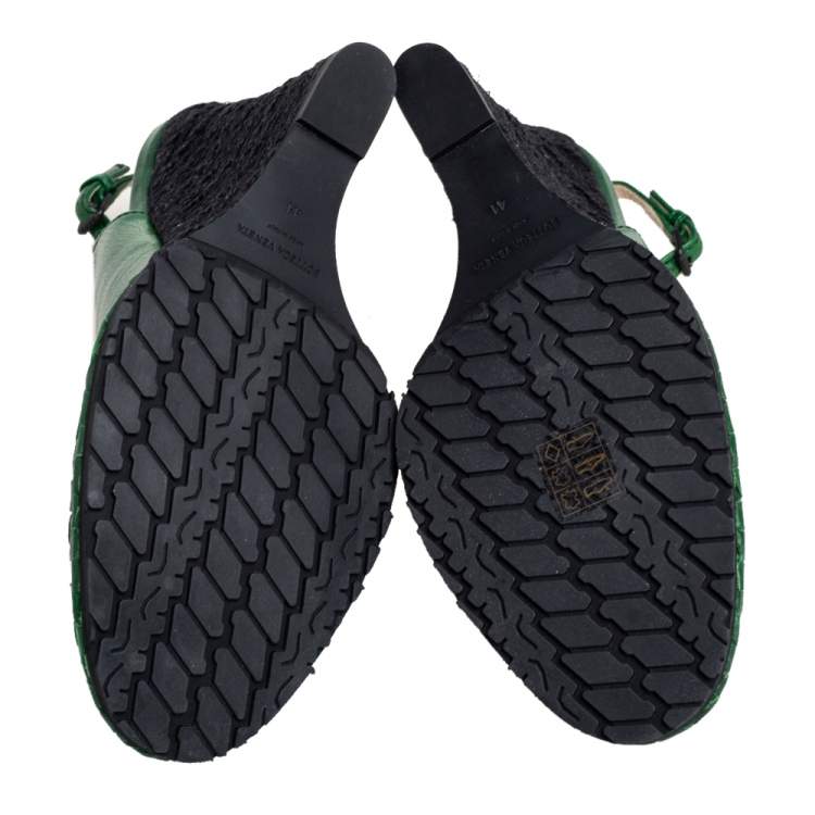 Pre Owned Bottega Veneta Green Intrecciato Slingback Wedge Pumps Size 41