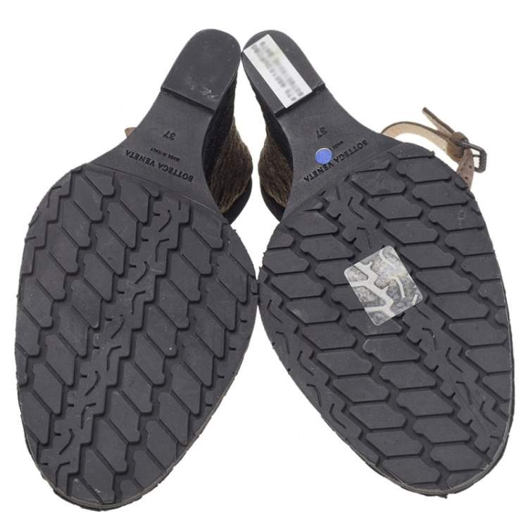Pre Owned Bottega Veneta Black/Brown Intrecciato Suede Espadrille Wedge Slingback Sandals Size 37