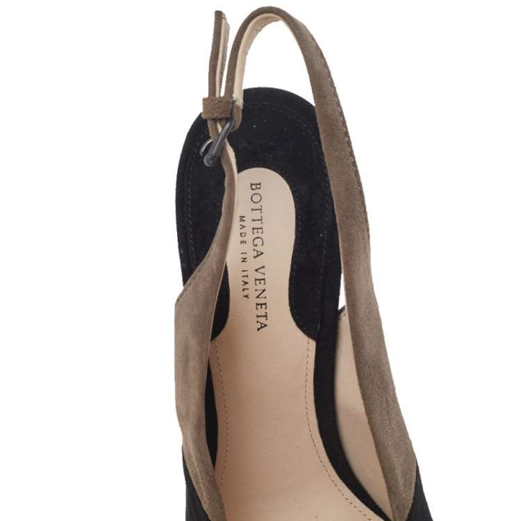 Pre Owned Bottega Veneta Black/Brown Intrecciato Suede Espadrille Wedge Slingback Sandals Size 37