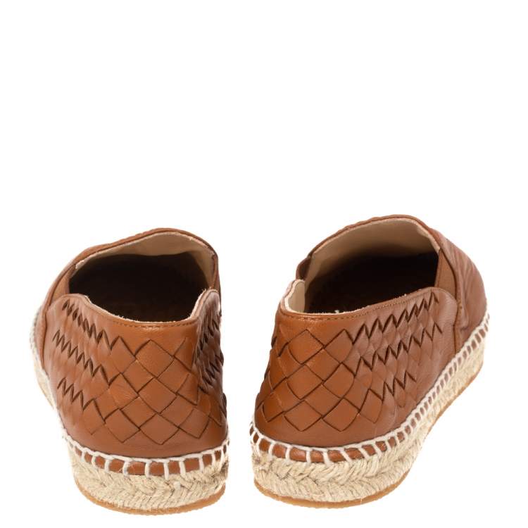 Pre Owned Bottega Veneta Brown Intrecciato Leather Espadrilles Flats Size 36
