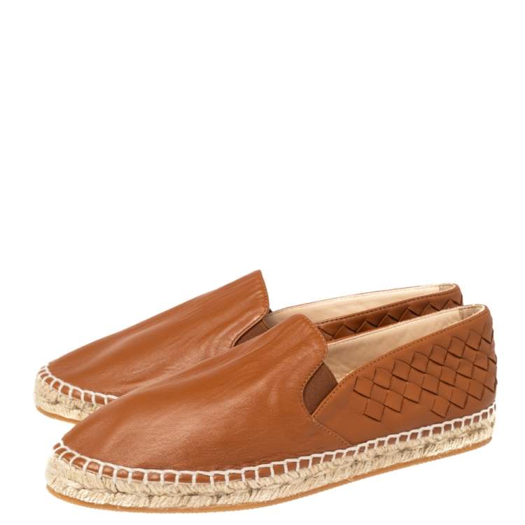 Pre Owned Bottega Veneta Brown Intrecciato Leather Espadrilles Flats Size 36
