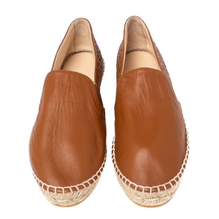 Pre Owned Bottega Veneta Brown Intrecciato Leather Espadrilles Flats Size 36