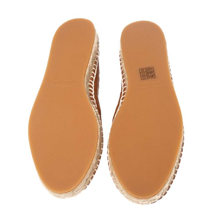 Pre Owned Bottega Veneta Brown Intrecciato Leather Espadrilles Flats Size 36
