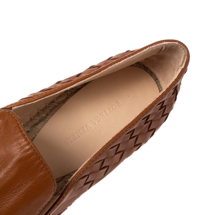 Pre Owned Bottega Veneta Brown Intrecciato Leather Espadrilles Flats Size 36