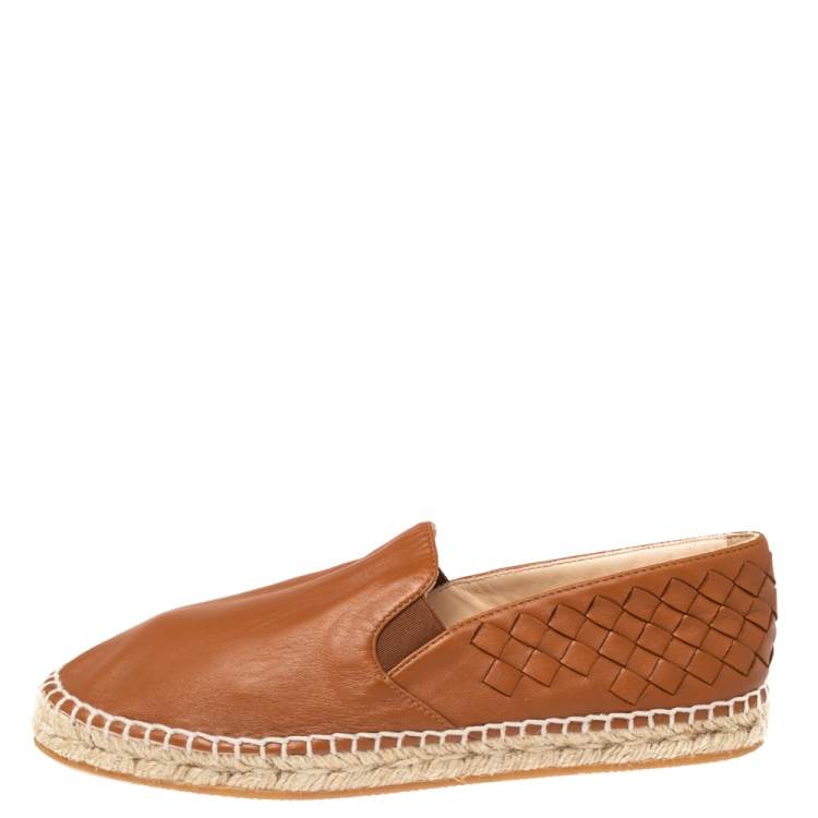 Pre Owned Bottega Veneta Brown Intrecciato Leather Espadrilles Flats Size 36