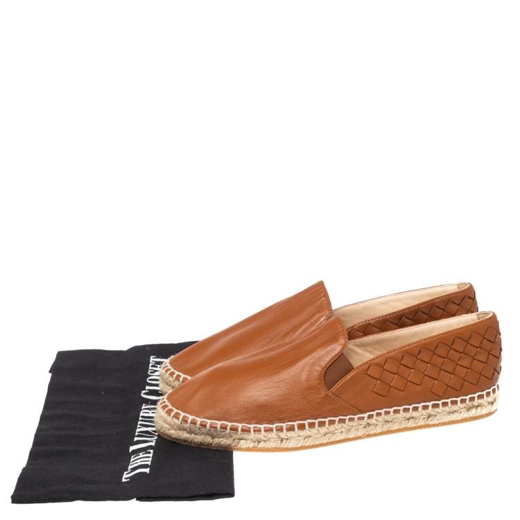 Pre Owned Bottega Veneta Brown Intrecciato Leather Espadrilles Flats Size 36