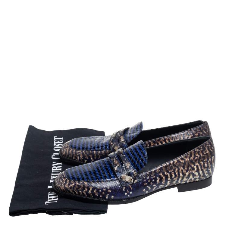Pre Owned Bottega Veneta Blue/Green Python Leather Loafers Size 36