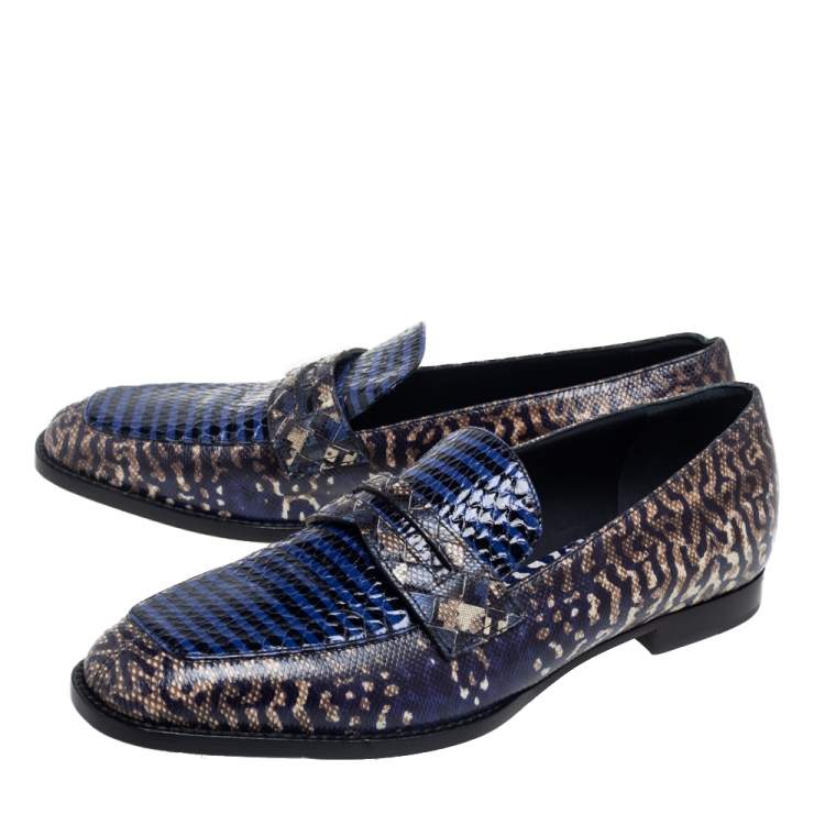 Pre Owned Bottega Veneta Blue/Green Python Leather Loafers Size 36