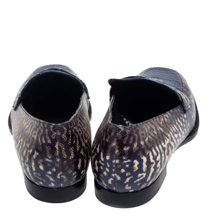 Pre Owned Bottega Veneta Blue/Green Python Leather Loafers Size 36