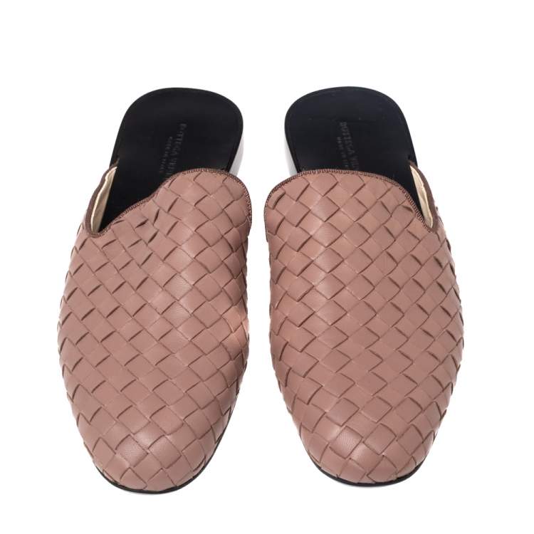 Pre Owned Bottega Veneta Mauve Intrecciato Leather Fiandra Mules Size 36