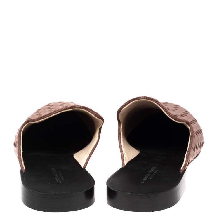 Pre Owned Bottega Veneta Mauve Intrecciato Leather Fiandra Mules Size 36