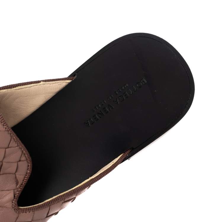Pre Owned Bottega Veneta Mauve Intrecciato Leather Fiandra Mules Size 36