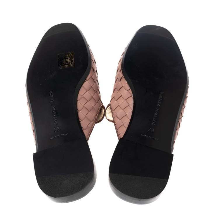 Pre Owned Bottega Veneta Mauve Intrecciato Leather Fiandra Mules Size 36