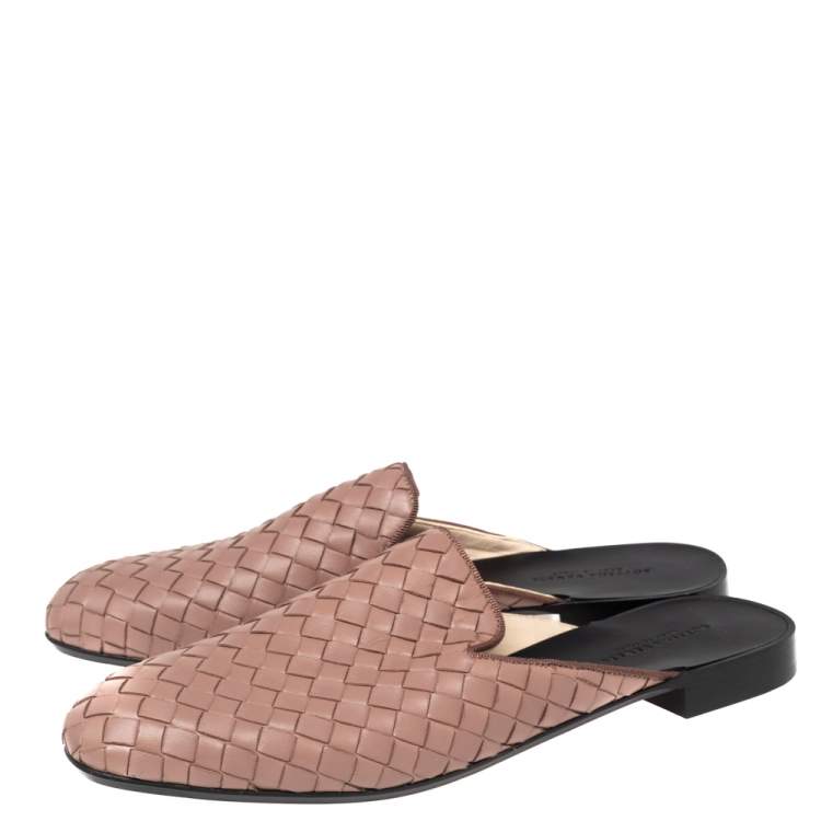 Pre Owned Bottega Veneta Mauve Intrecciato Leather Fiandra Mules Size 36