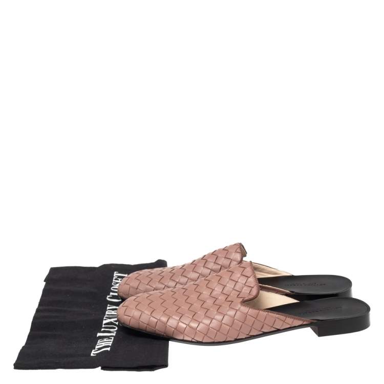 Pre Owned Bottega Veneta Mauve Intrecciato Leather Fiandra Mules Size 36