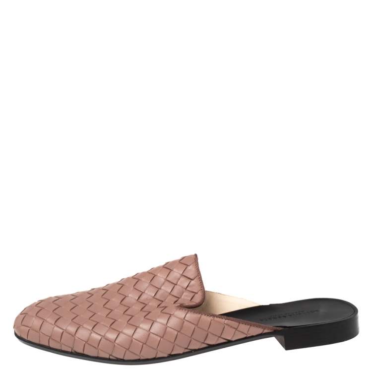 Pre Owned Bottega Veneta Mauve Intrecciato Leather Fiandra Mules Size 36