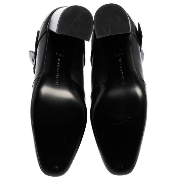 Pre Owned Bottega Veneta Black Intrecciato Leather Wingtip Ankle Boots Size 36.5