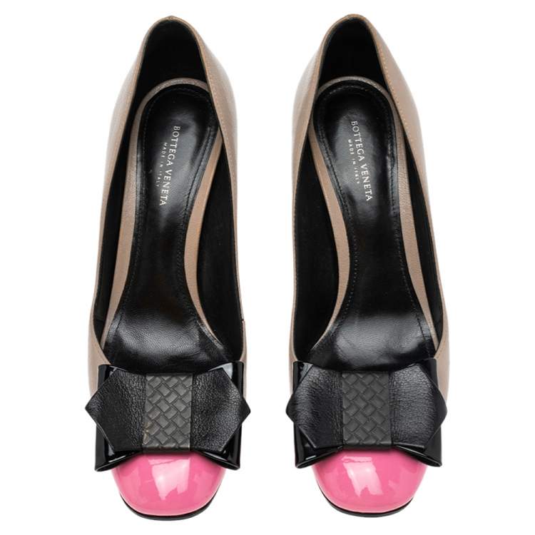 Pre Owned Bottega Veneta Tricolor Leather Bow Pumps Size 37