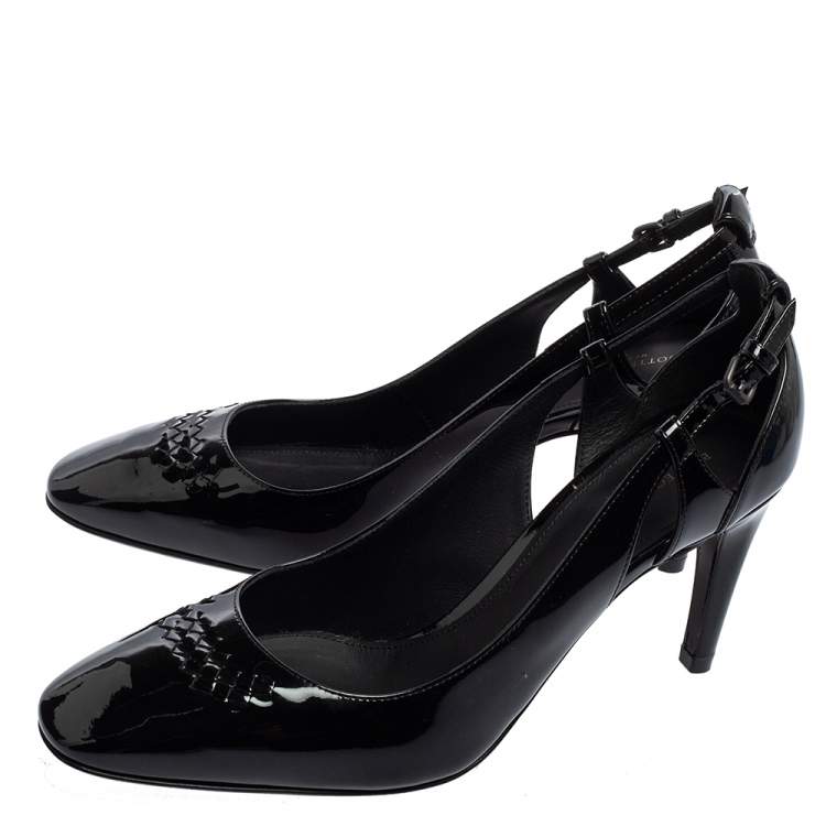 Pre Owned Bottega Veneta Black Patent Leather Intrecciato Detail Pumps Size 37.5