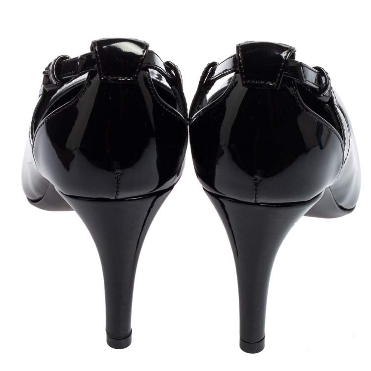 Pre Owned Bottega Veneta Black Patent Leather Intrecciato Detail Pumps Size 37.5