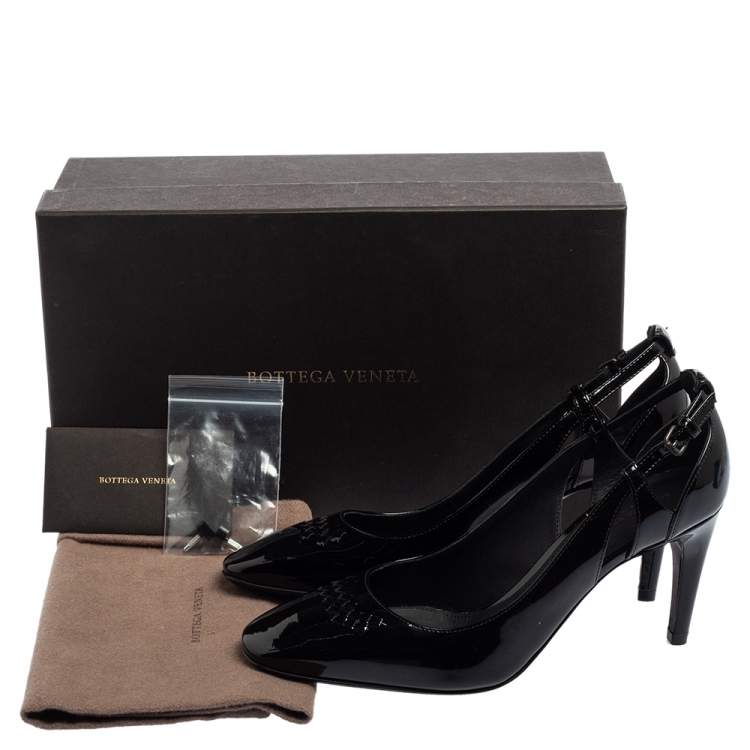 Pre Owned Bottega Veneta Black Patent Leather Intrecciato Detail Pumps Size 37.5