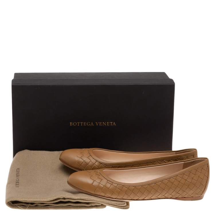 Pre Owned Bottega Veneta Biege Intrecciato Leather Ballet Flats Size 37