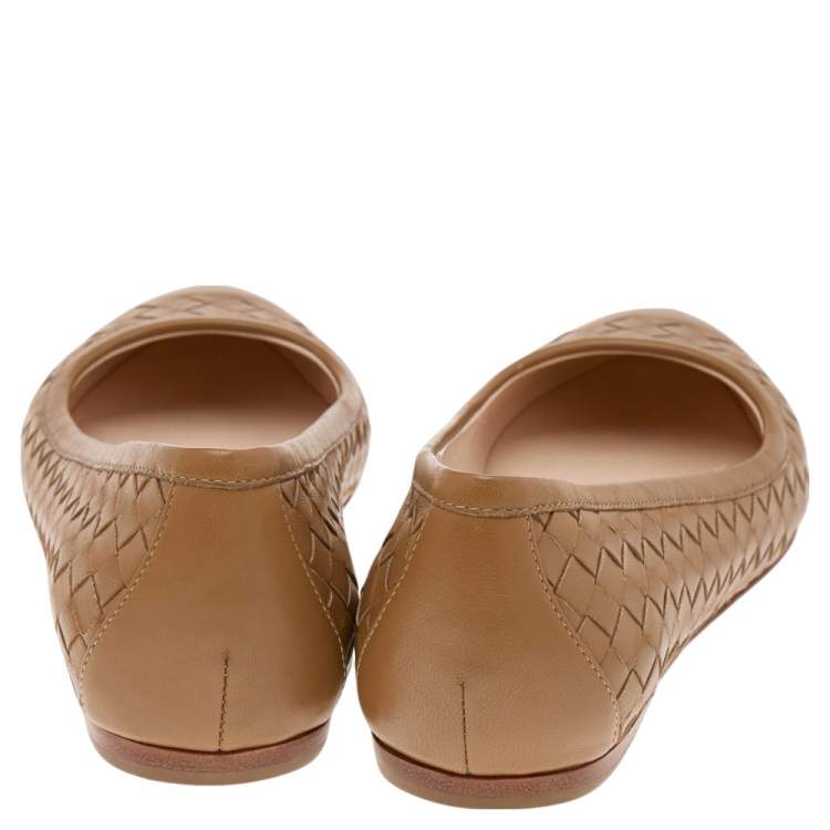 Pre Owned Bottega Veneta Biege Intrecciato Leather Ballet Flats Size 37