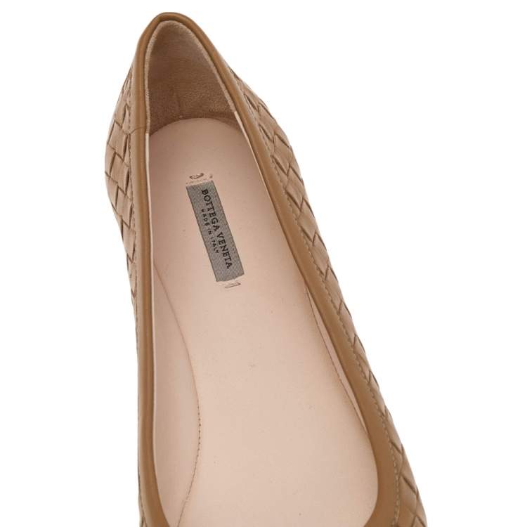 Pre Owned Bottega Veneta Biege Intrecciato Leather Ballet Flats Size 37
