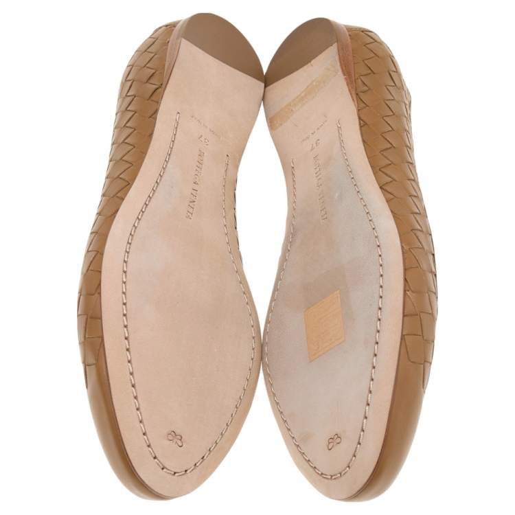 Pre Owned Bottega Veneta Biege Intrecciato Leather Ballet Flats Size 37