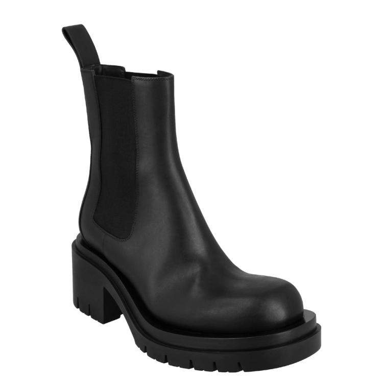 Pre Owned Bottega Veneta Black Slouchy Leather Chelsea Lug Boot EU 37