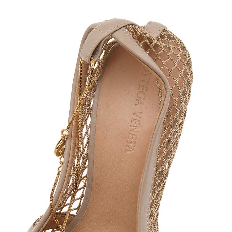 Pre Owned Bottega Veneta Beige Mesh Fabric And Leather Trim Stretch Pumps Size 37