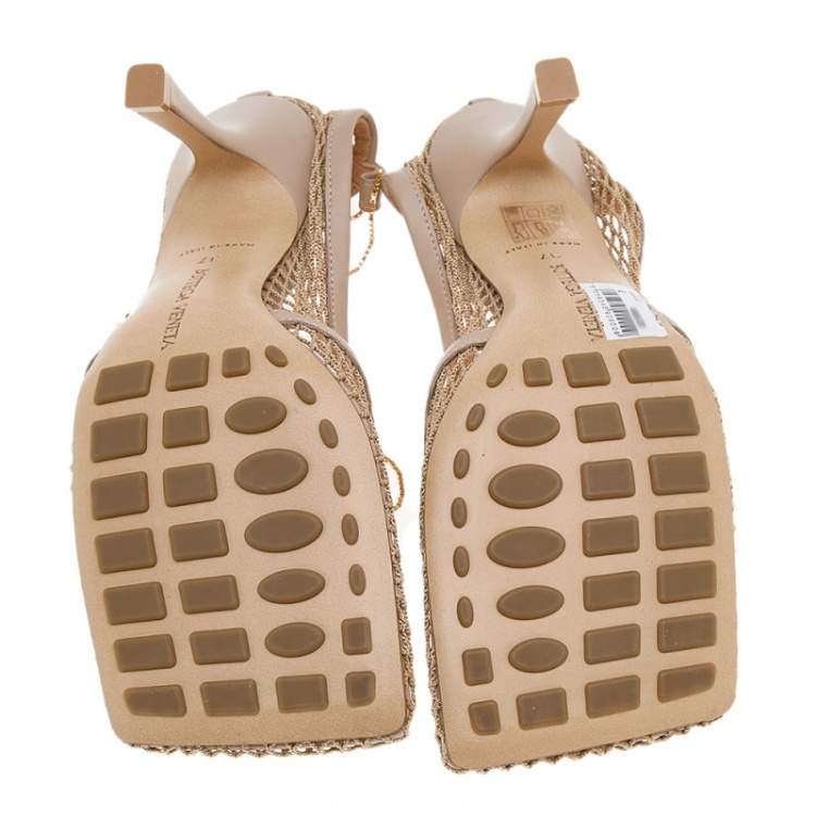 Pre Owned Bottega Veneta Beige Mesh Fabric And Leather Trim Stretch Pumps Size 37