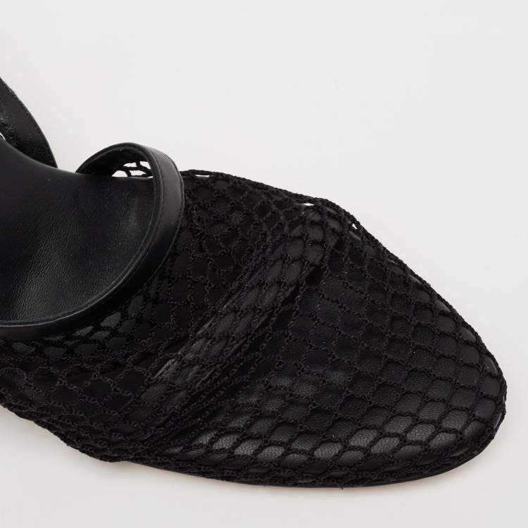 Pre Owned Bottega Veneta Black Leather And Net Chain Embellished Pumps Size 37