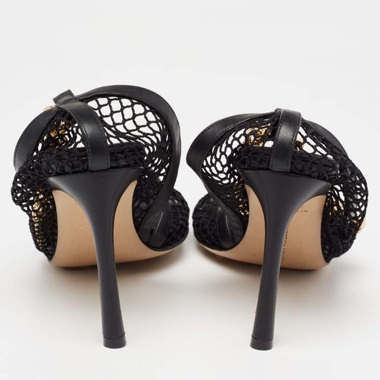 Pre Owned Bottega Veneta Black Leather And Net Chain Embellished Pumps Size 37
