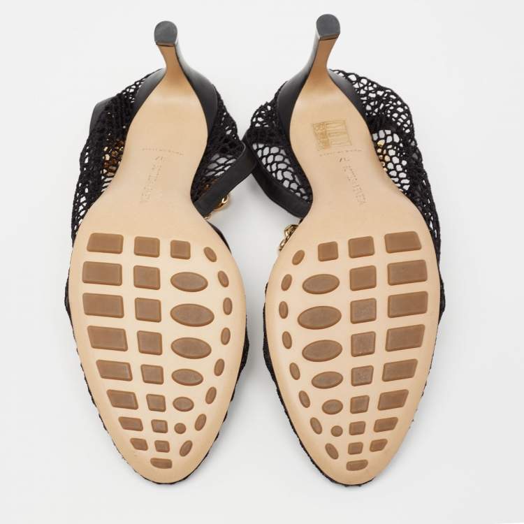 Pre Owned Bottega Veneta Black Leather And Net Chain Embellished Pumps Size 37