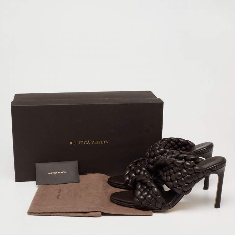 Pre Owned Bottega Veneta Brown Braided Leather Curve Open Toe Sandals Size 38