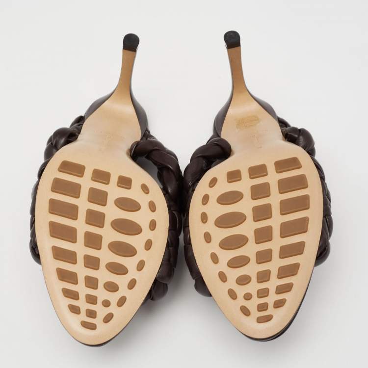 Pre Owned Bottega Veneta Brown Braided Leather Curve Open Toe Sandals Size 38