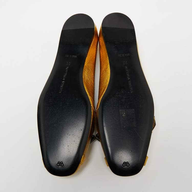 Pre Owned Bottega Veneta Gold Leather Ballet Flats Size 38